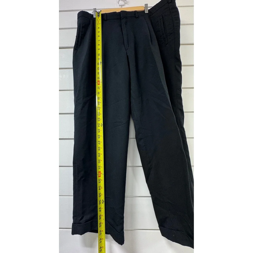 Savane Deep Dye Mens Pleated Dress Pants Black Cuffed Trousers 36x29